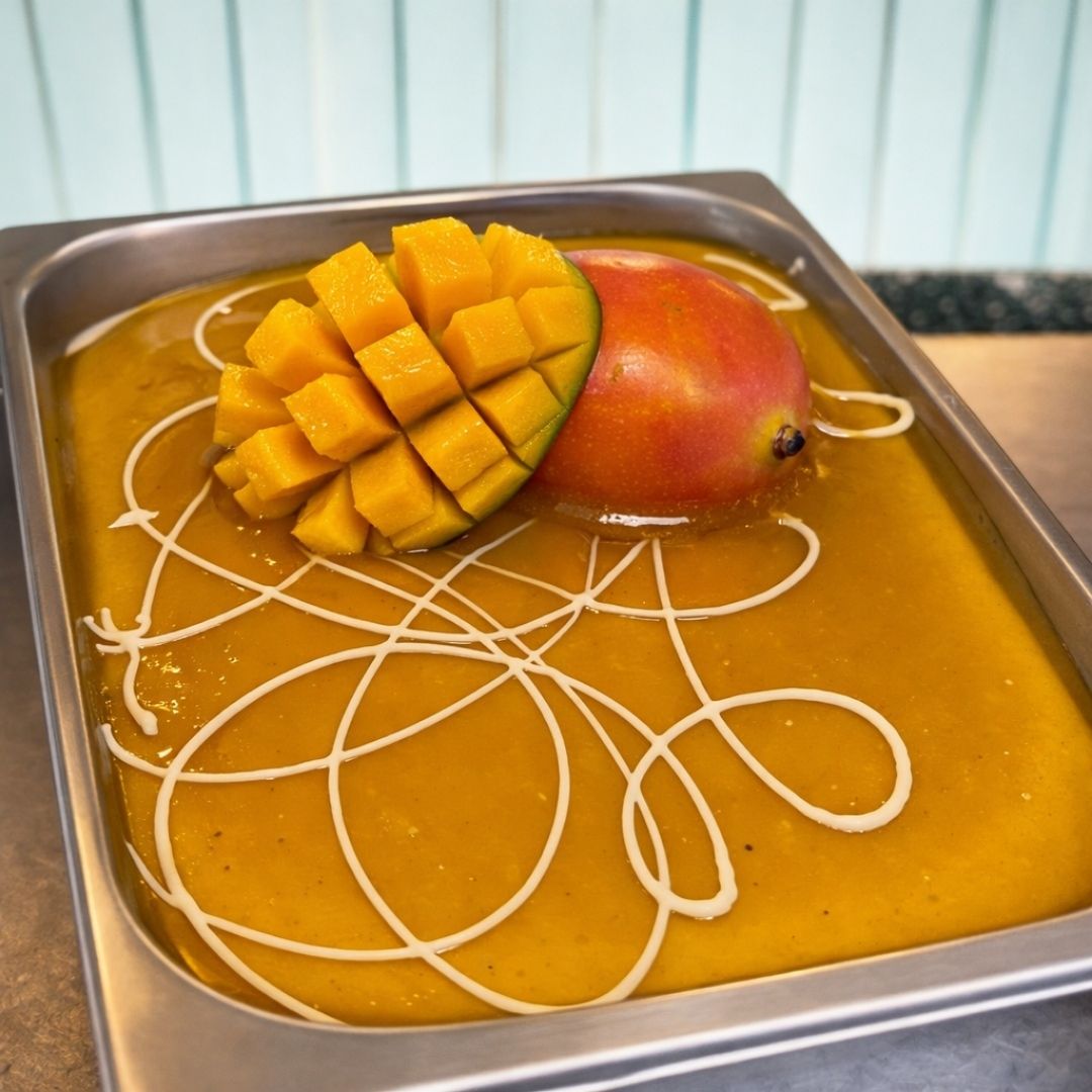 Passion Fruit with White Chocolate and Mango Topping